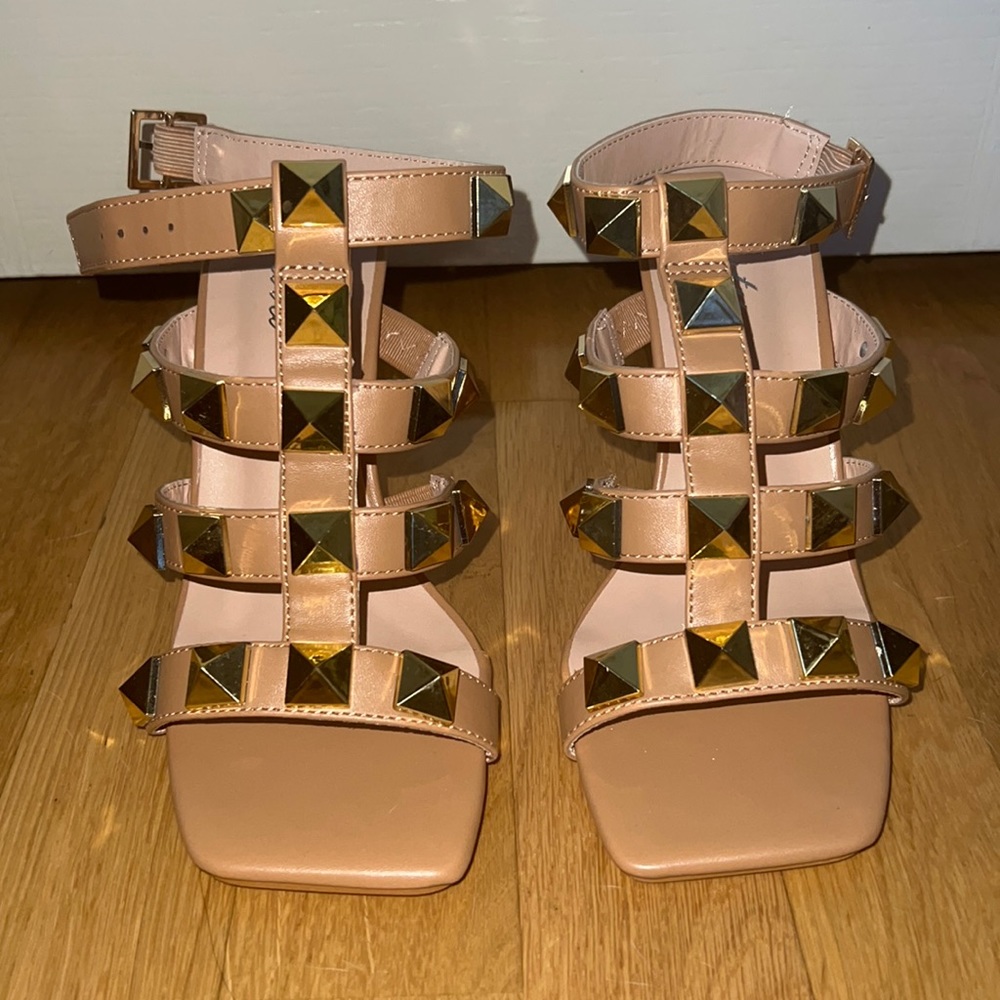 Studded faux leather heels